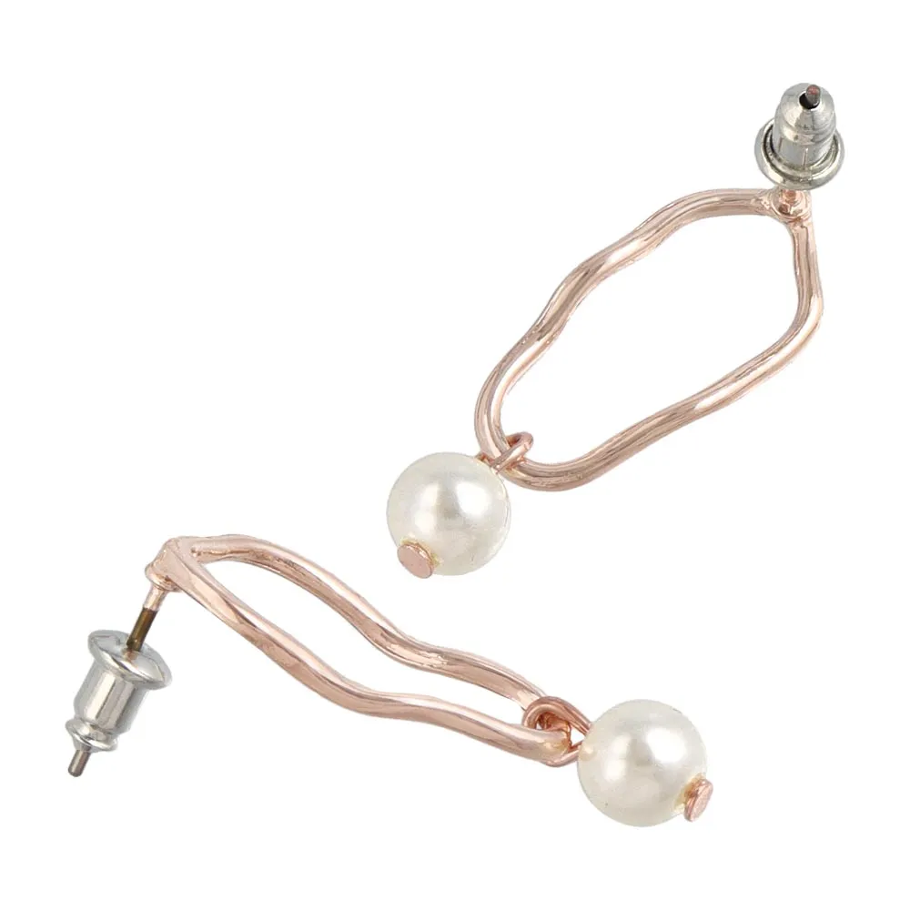 Rose Silver Wavy Circle Drop Pearl Earrings