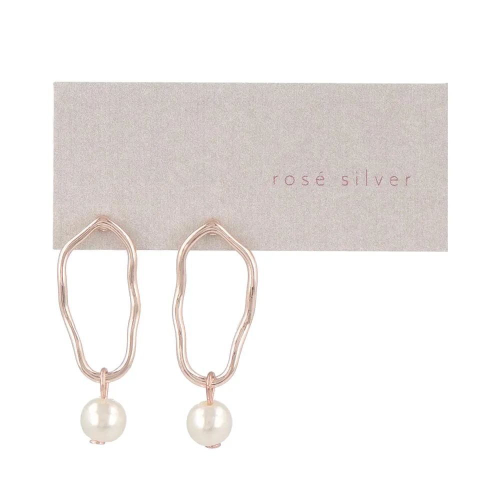 Rose Silver Wavy Circle Drop Pearl Earrings