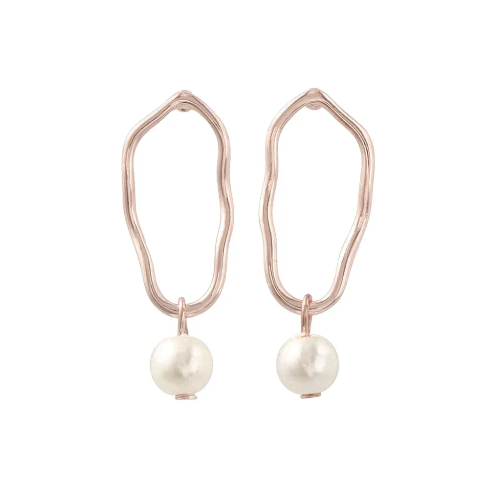 Rose Silver Wavy Circle Drop Pearl Earrings