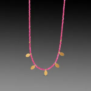 Ruby Beaded Necklace with 22k Leaves