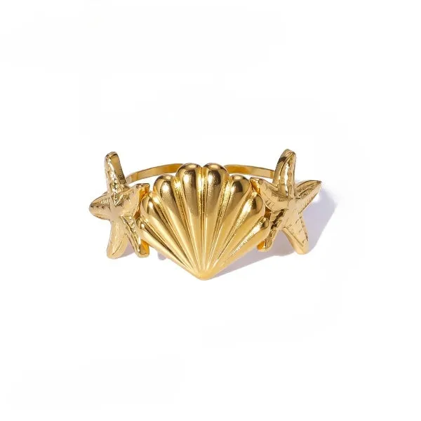 Seashore Starfish & Sea Shell Gold Ring JLTR0456