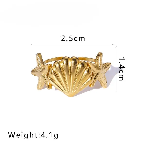 Seashore Starfish & Sea Shell Gold Ring JLTR0456