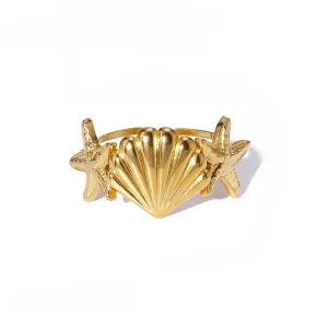 Seashore Starfish & Sea Shell Gold Ring JLTR0456