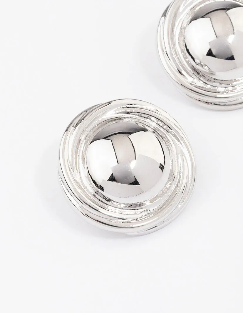 Silver Button Medium Stud Earrings