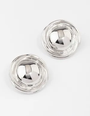 Silver Button Medium Stud Earrings