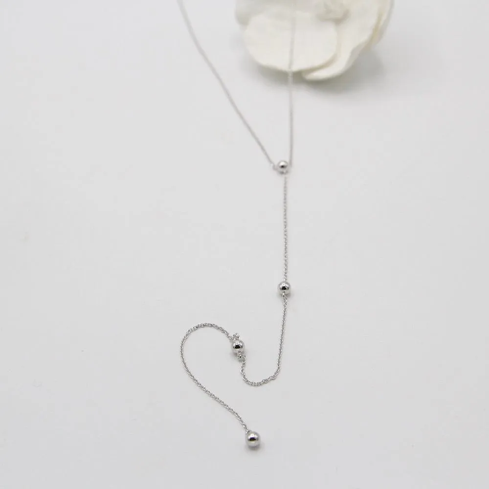 Silver Modern Beaded Y Necklace