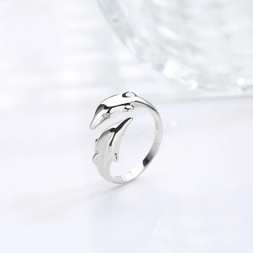 Simple Silver Color Feather Dolphin Adjustable Ring Exquisite