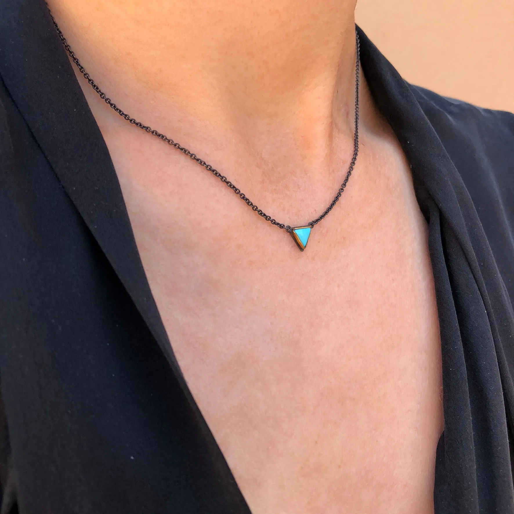 Small Triangular Turquoise Necklace in Gold and Silver