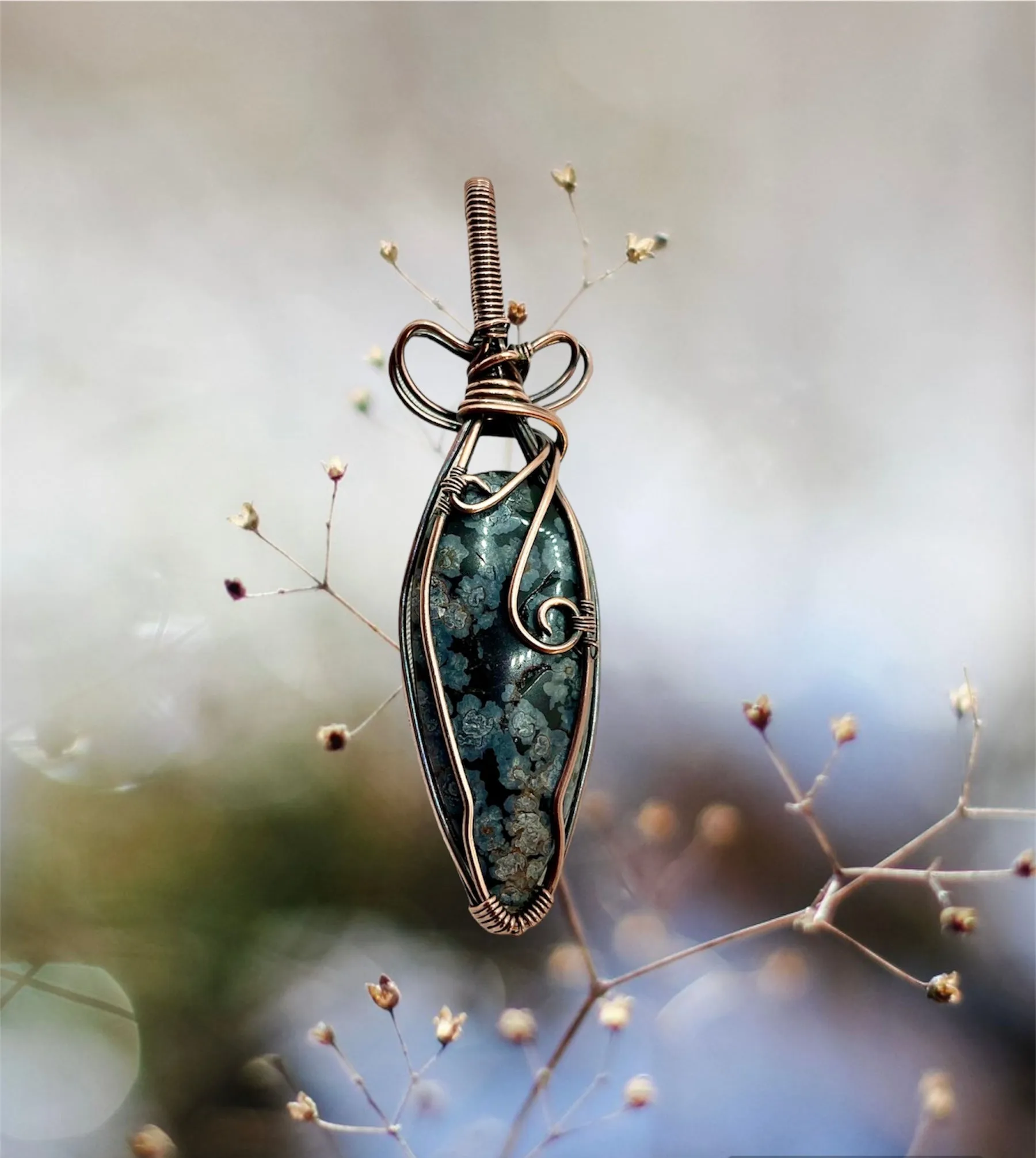 Snowflake Obsidian Wire Wrapped Pendant