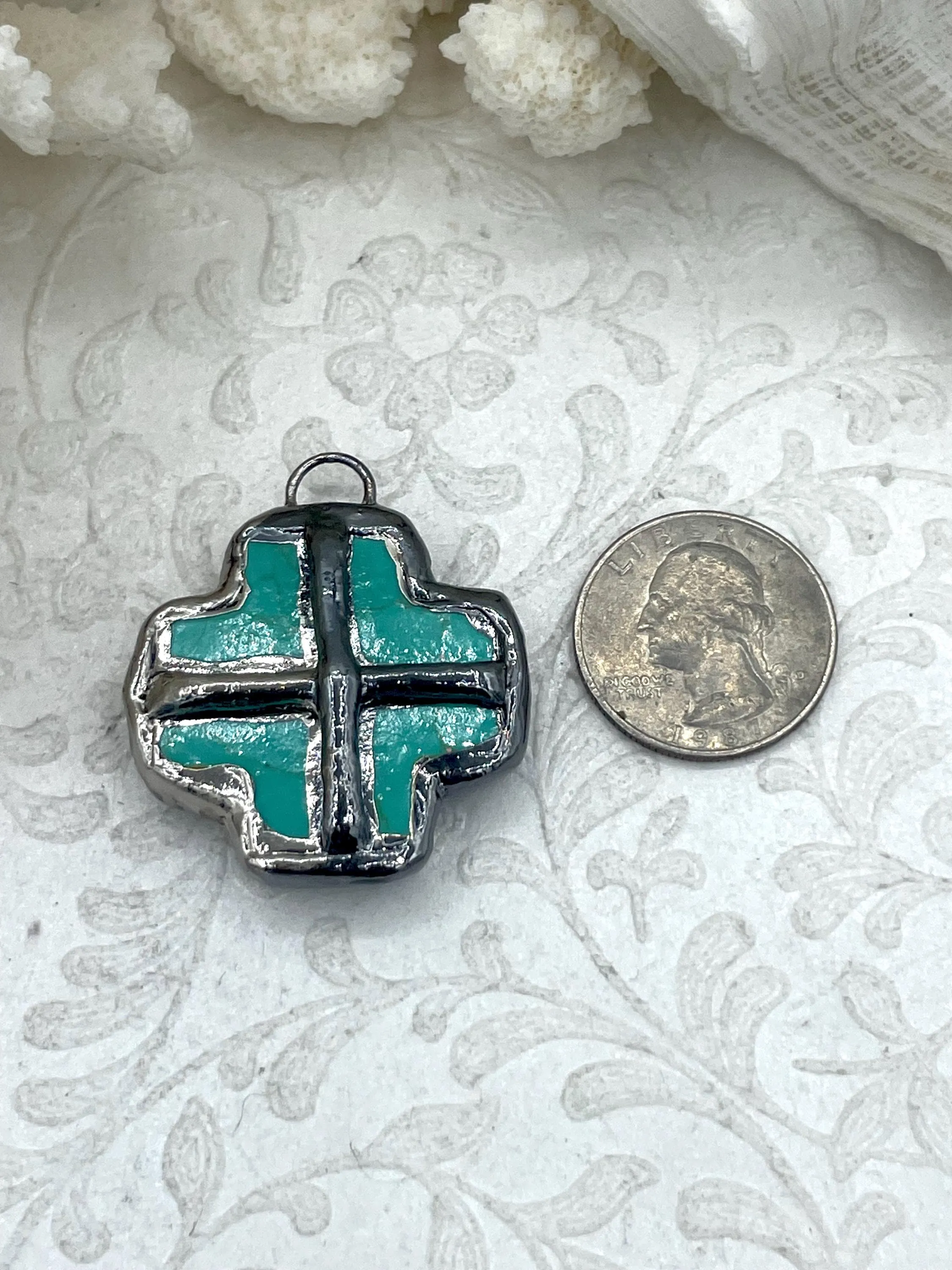 Soldered Natural Stone Pendants, Cross Shaped Turquoise Howlite Stone Pendants with Gunmetal Soldering, Unique Natural Stones, Fast Ship.