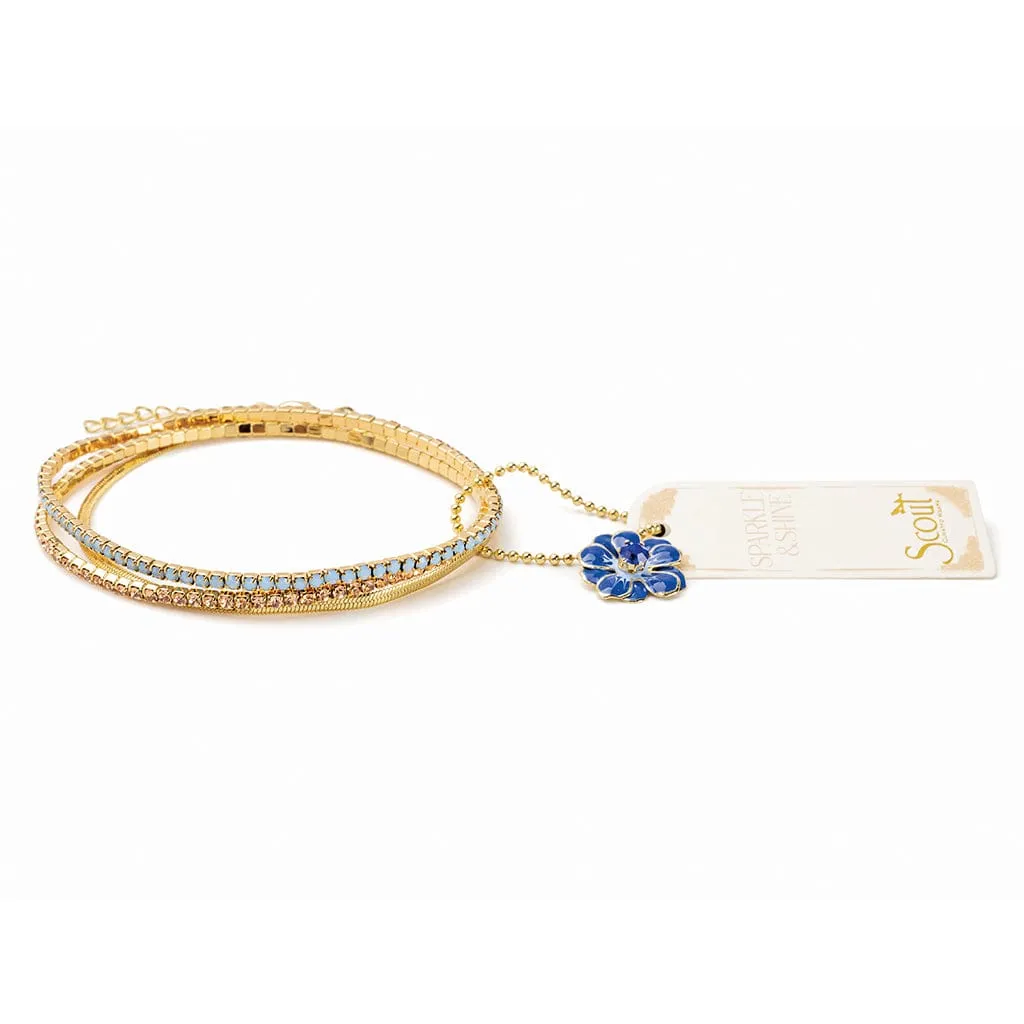 Sparkle & Shine Rhinestone Bracelet Trio - Air Blue Opal & Gold