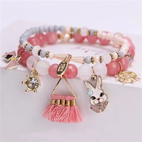 Sparkly Crystal Charm Bracelet Bangle with Gift Box Set for Girls