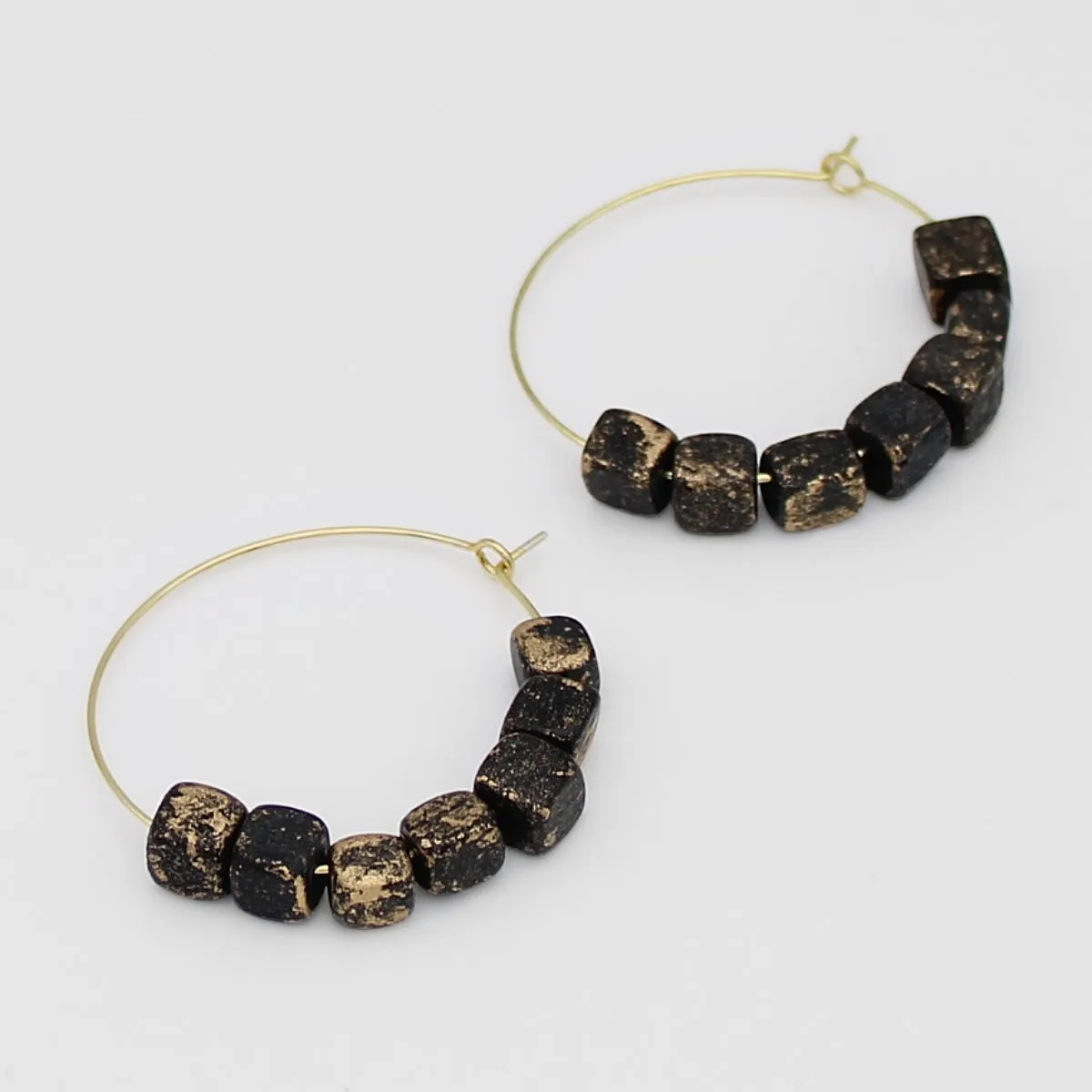 Square Black and Gold Hoop Dangle Earring