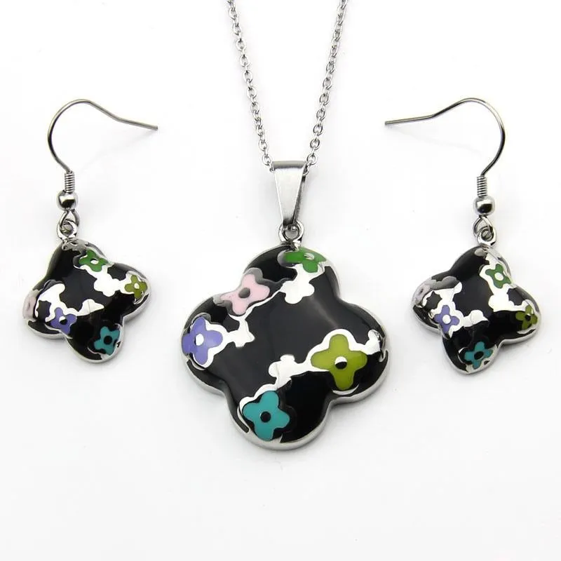 Stainless Steel Jewelry Flower Style Colorful Resin Jewelry Set for Women in Silver Color