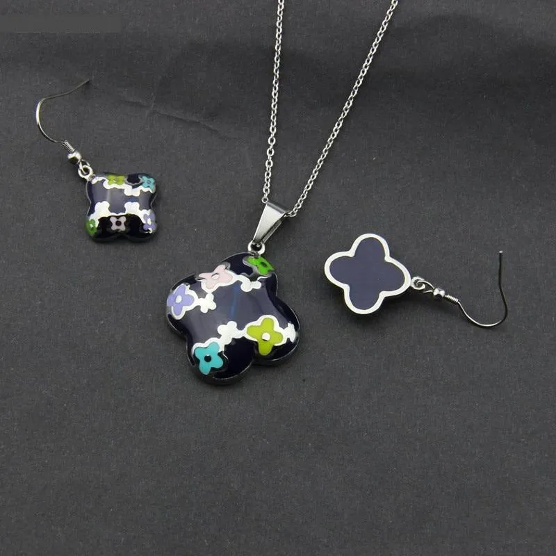 Stainless Steel Jewelry Flower Style Colorful Resin Jewelry Set for Women in Silver Color