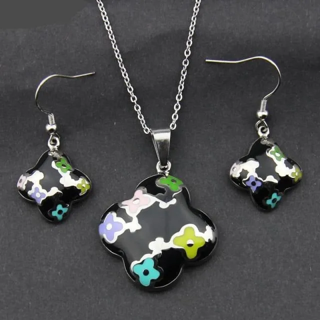 Stainless Steel Jewelry Flower Style Colorful Resin Jewelry Set for Women in Silver Color