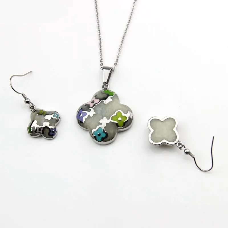 Stainless Steel Jewelry Flower Style Colorful Resin Jewelry Set for Women in Silver Color