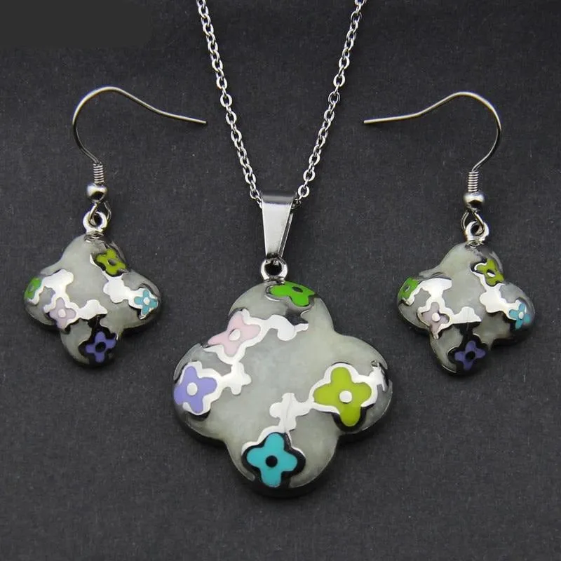 Stainless Steel Jewelry Flower Style Colorful Resin Jewelry Set for Women in Silver Color