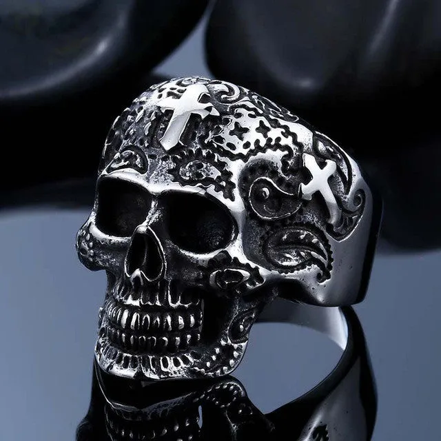 Steel soldier cross skull stainless ring punk men retro jewelry new style skull ring for men