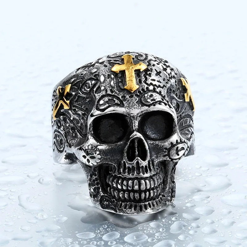 Steel soldier cross skull stainless ring punk men retro jewelry new style skull ring for men