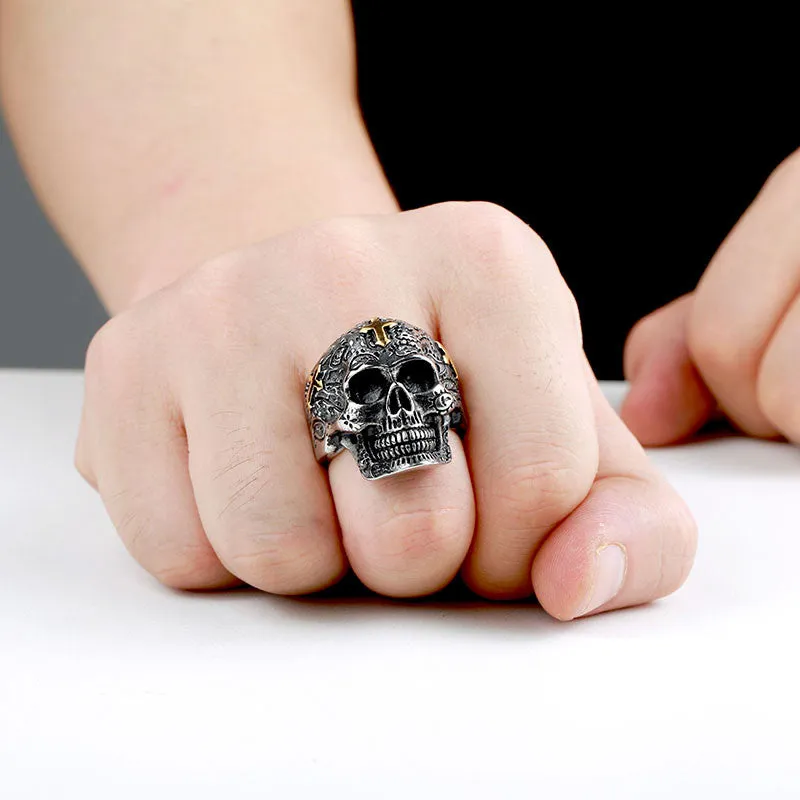 Steel soldier cross skull stainless ring punk men retro jewelry new style skull ring for men