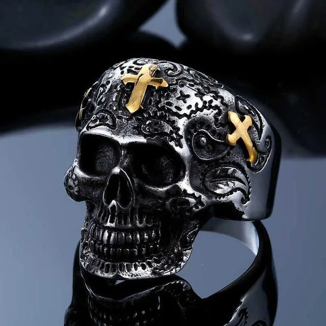 Steel soldier cross skull stainless ring punk men retro jewelry new style skull ring for men