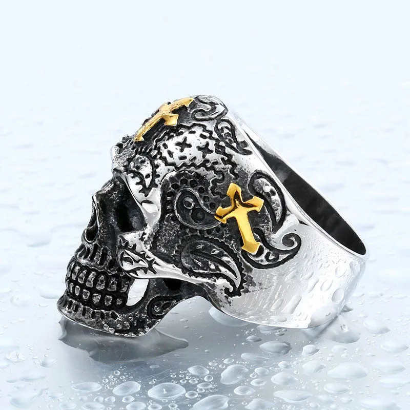 Steel soldier cross skull stainless ring punk men retro jewelry new style skull ring for men