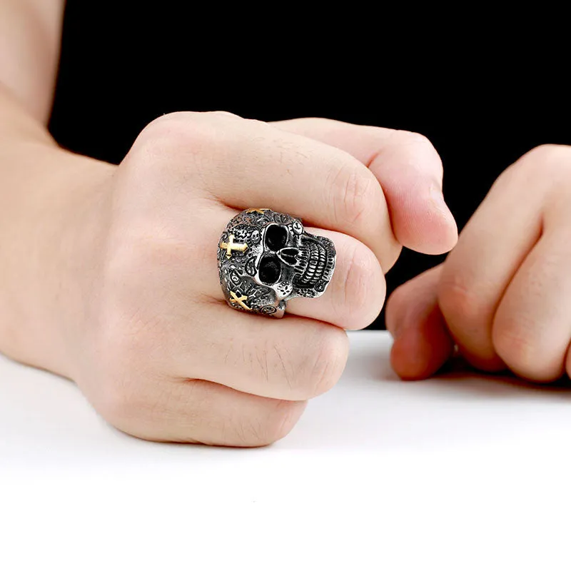 Steel soldier cross skull stainless ring punk men retro jewelry new style skull ring for men