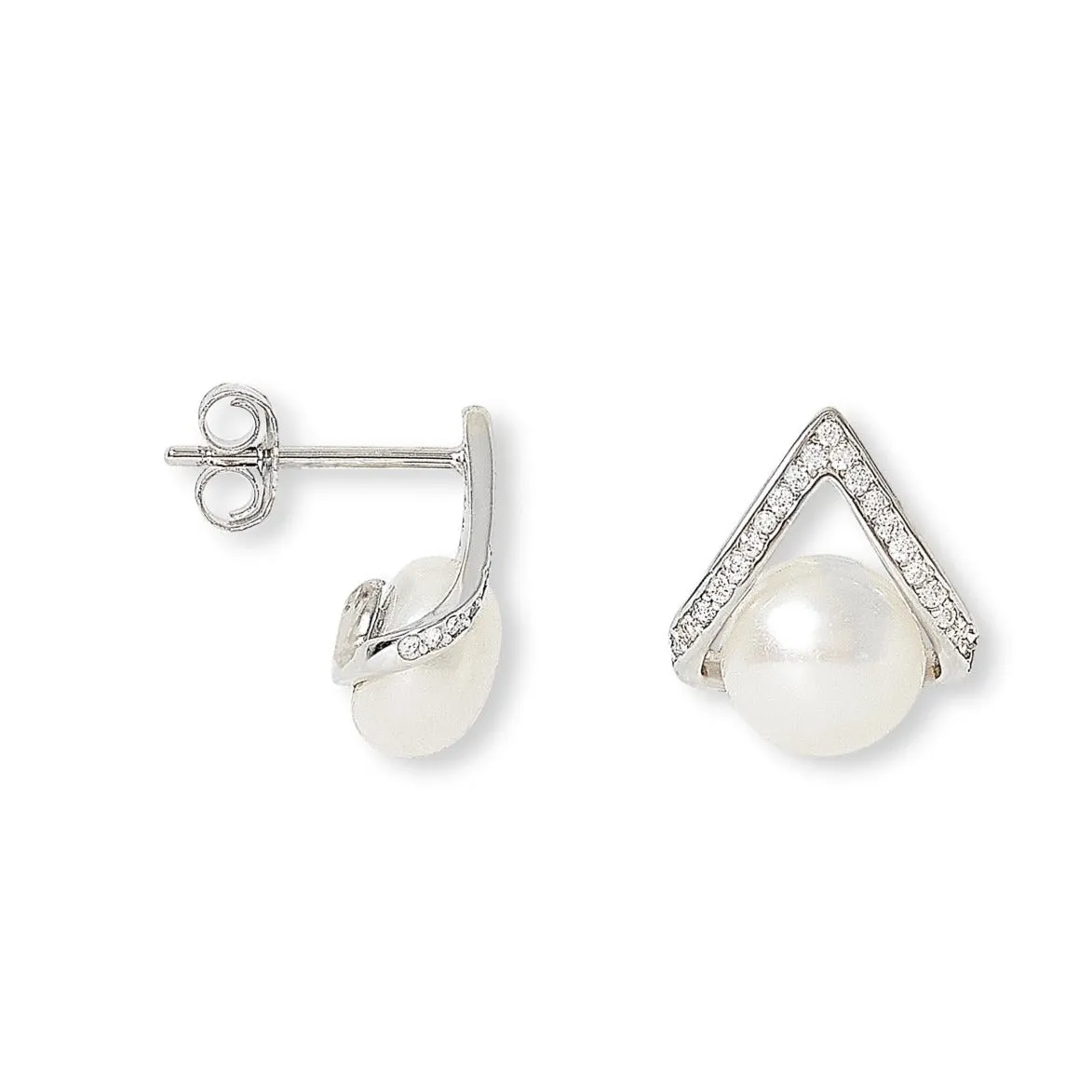 Stella silver pave triangular studs with cultured freshwater pearls