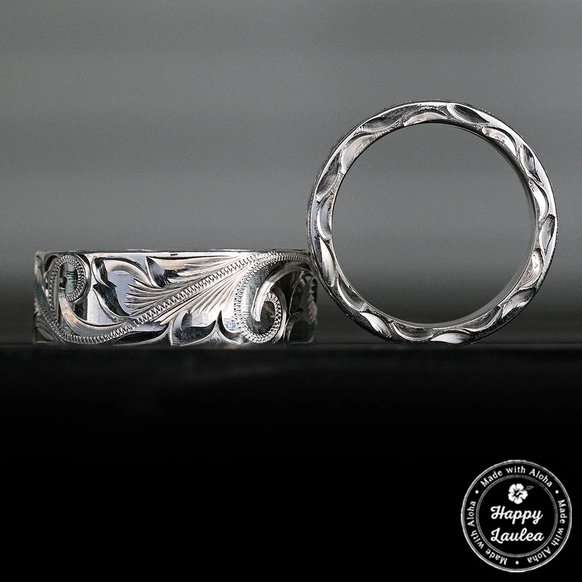 Sterling Silver 8mmx2mm 'Heavy Style' Hawaiian Jewelry Hand Engraved Ring - Flat Shape, Standard Fitment