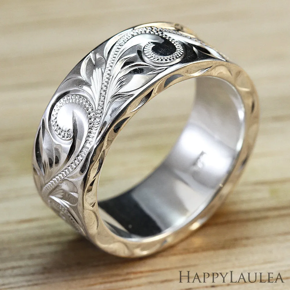 Sterling Silver 8mmx2mm 'Heavy Style' Hawaiian Jewelry Hand Engraved Ring - Flat Shape, Standard Fitment