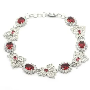 Sterling Silver Garnet Butterfly Shape Tennis Bracelet