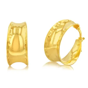 Sterling Silver Gold Plated Textured Edge Plain Hoop Earrings