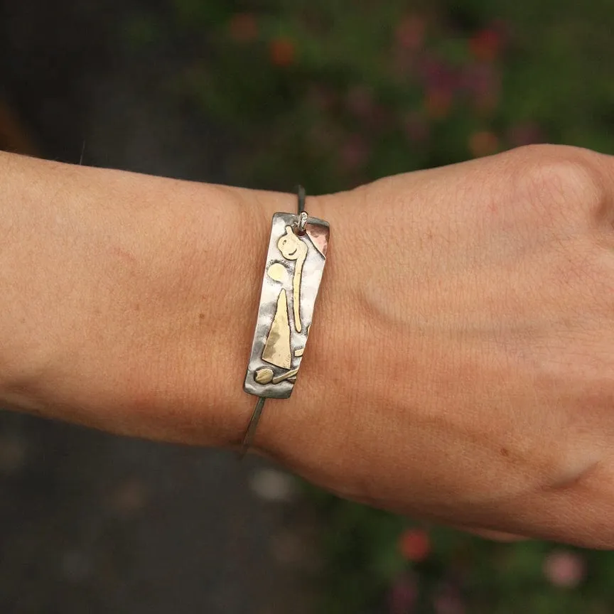 Sterling Silver Hook Bangle with Brass and Copper