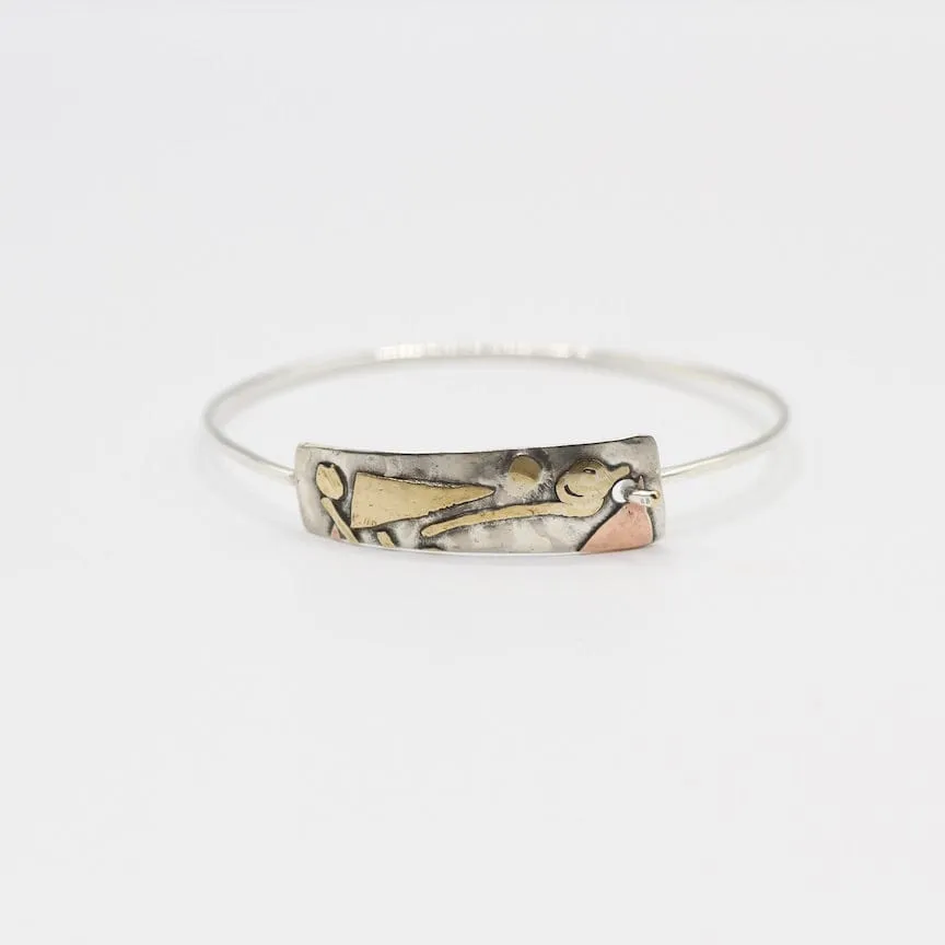 Sterling Silver Hook Bangle with Brass and Copper