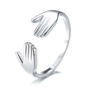 Sterling Silver Hugging Hands Adjustable Ring