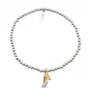 Sterling Silver Rhodium Plated Beaded Feather Bracelet ERLB026