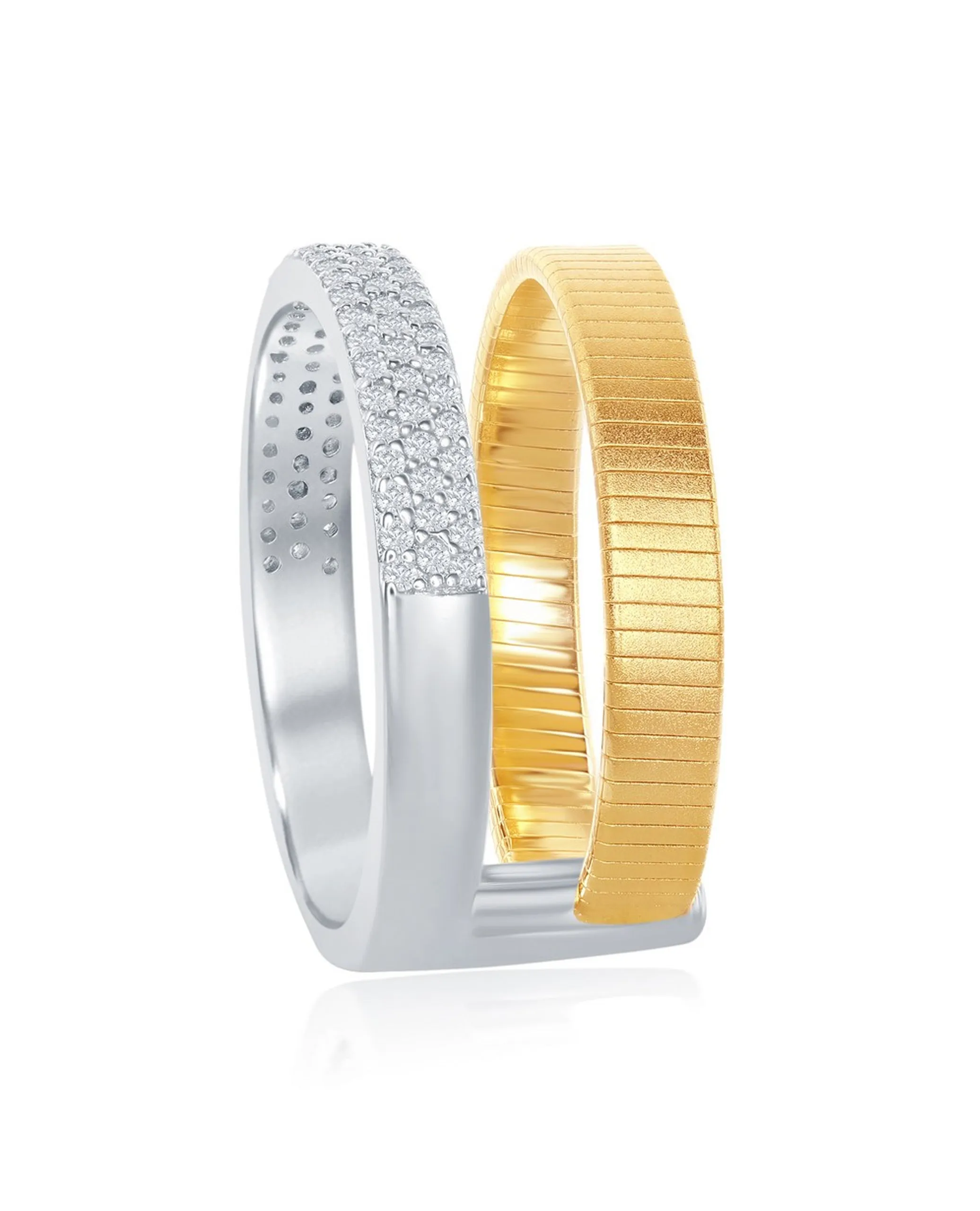 Sterling Silver Trendy Double Ring with Yellow Gold Plating