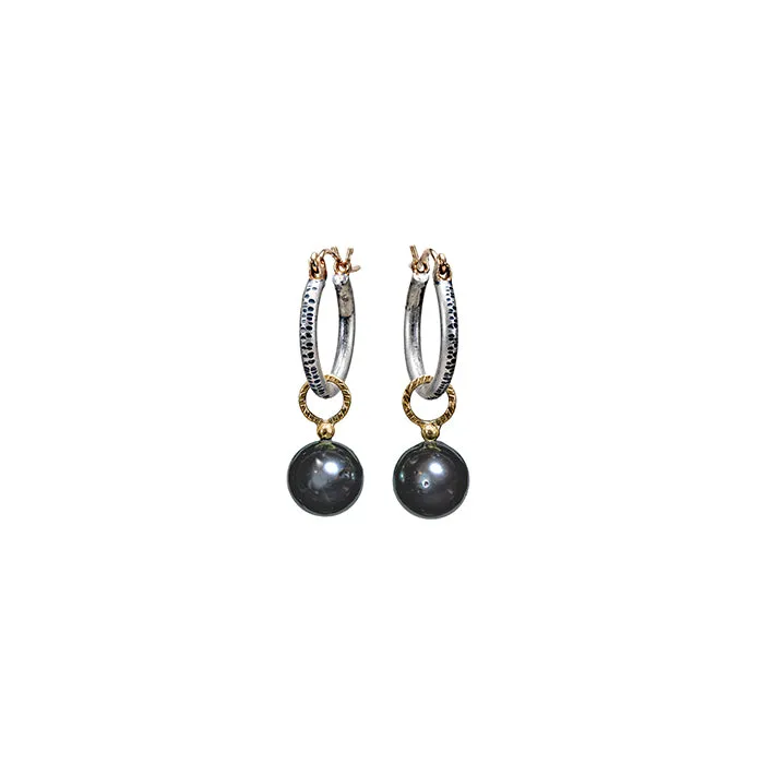 Tahitian Pearl Hoop Earrings - Sterling Silver   14k   18k Gold