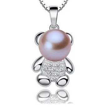 Teddy Bear Penant Necklace Natural Freshwater Pearl Chain Necklace Jewelry for women AAA Zircons Charm Accessaries