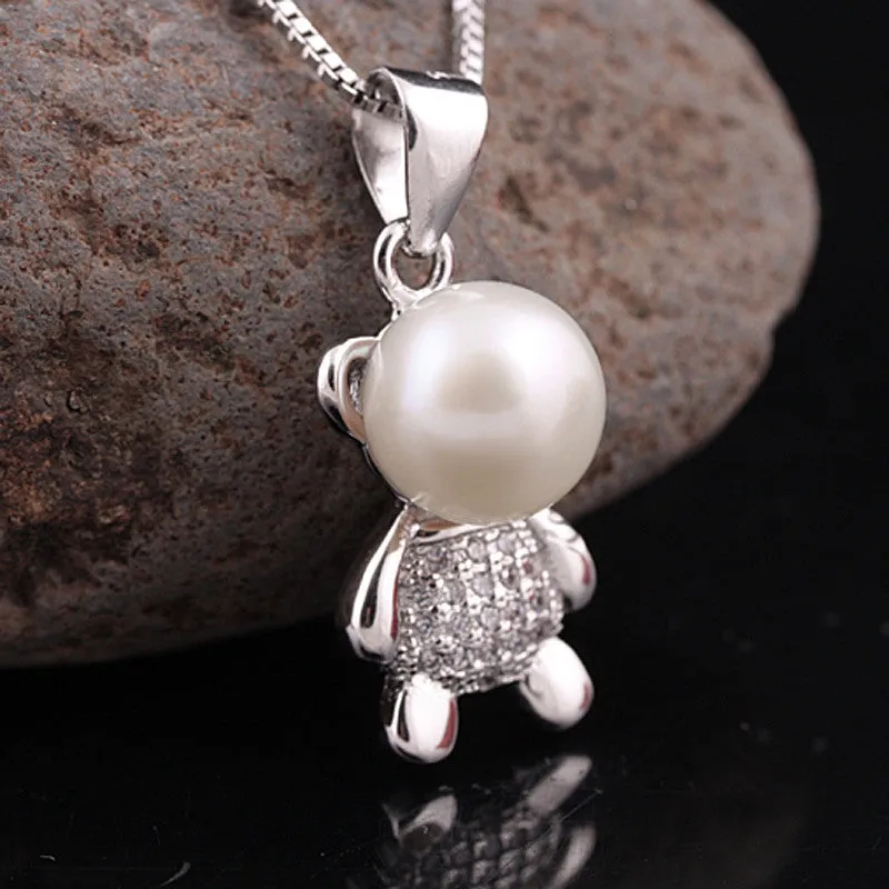 Teddy Bear Penant Necklace Natural Freshwater Pearl Chain Necklace Jewelry for women AAA Zircons Charm Accessaries