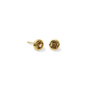 Theresa Stud Earrings Yellow Gold - Smoky Quartz