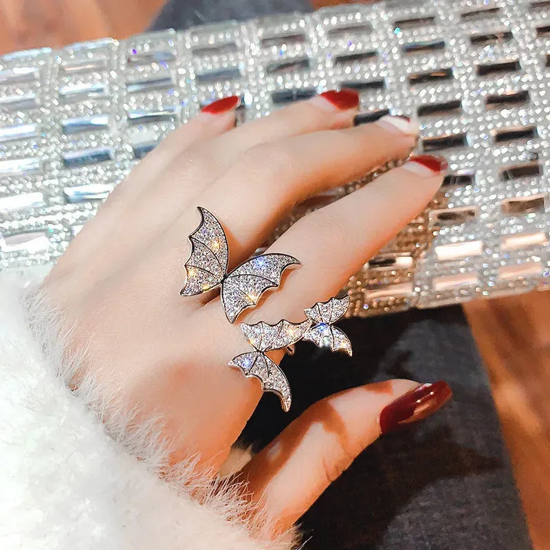 Three Butterfly Adjustable Shine Rhinestone Crystal Rings