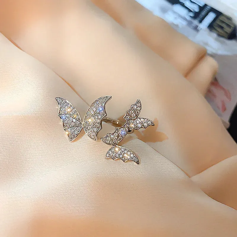 Three Butterfly Adjustable Shine Rhinestone Crystal Rings