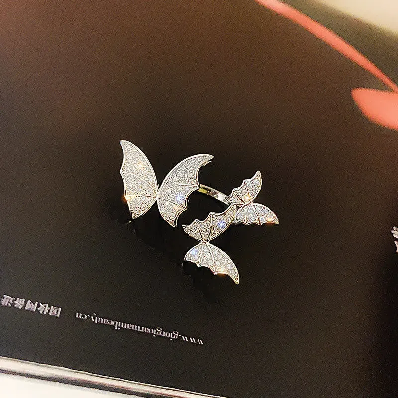 Three Butterfly Adjustable Shine Rhinestone Crystal Rings