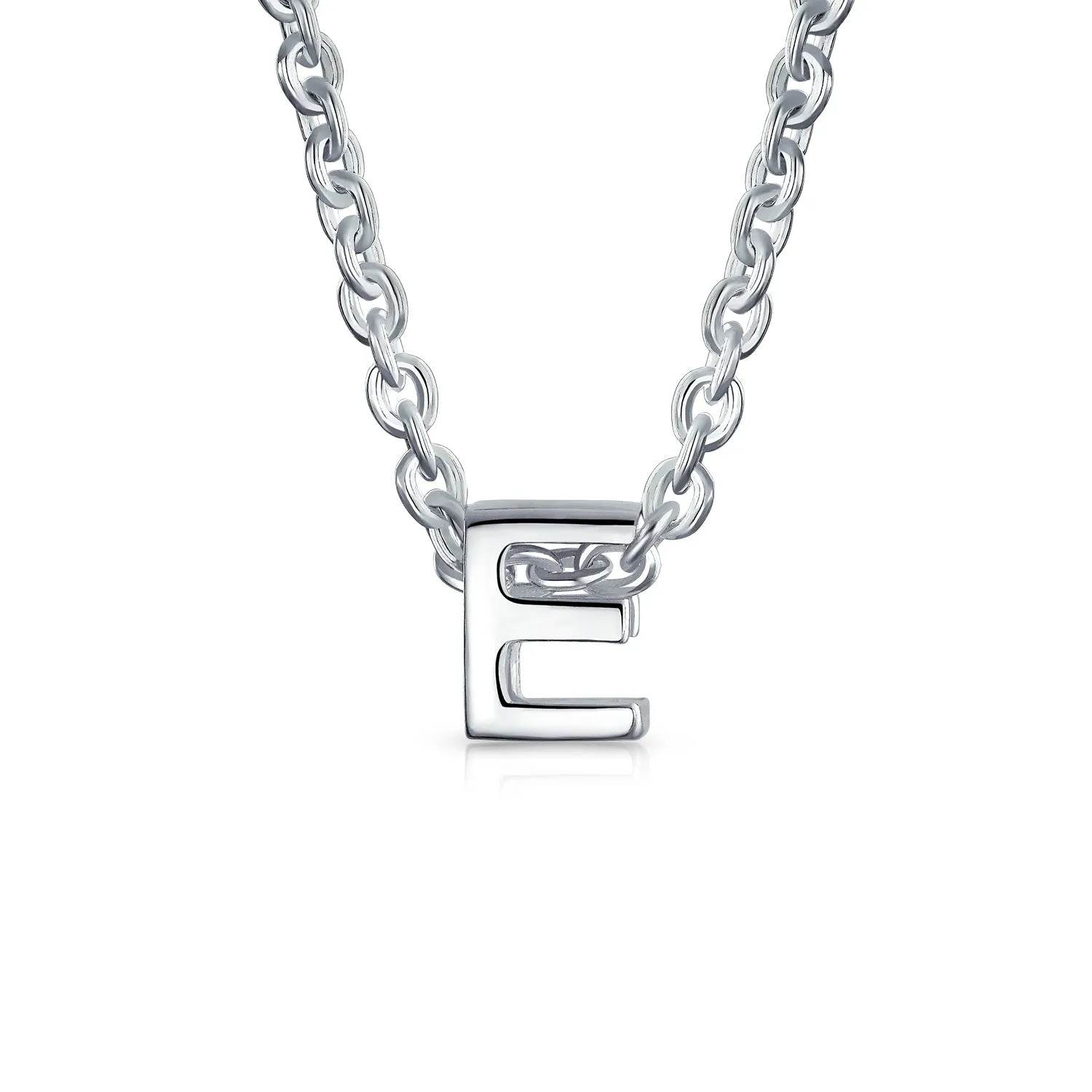 Tiny Block Letters Alphabet Pendant Necklace A-Z Sterling Silver Initial Charm