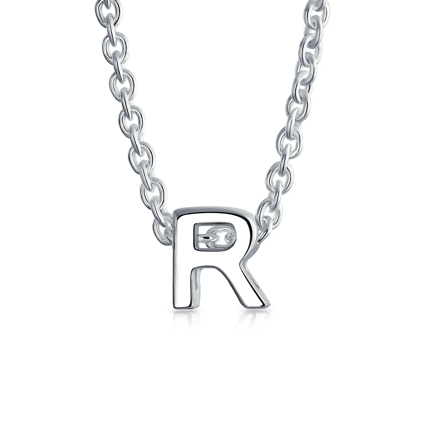 Tiny Block Letters Alphabet Pendant Necklace A-Z Sterling Silver Initial Charm