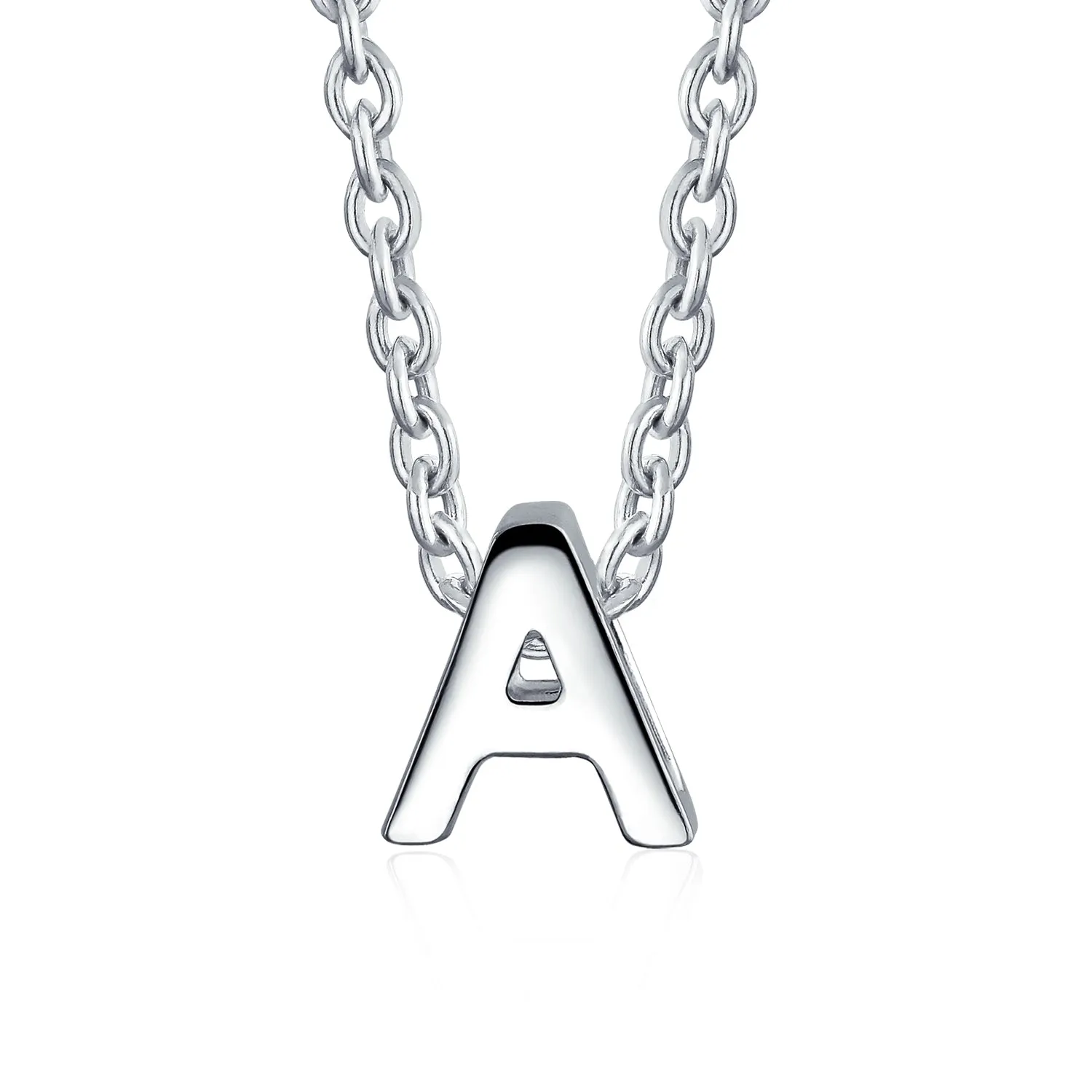 Tiny Block Letters Alphabet Pendant Necklace A-Z Sterling Silver Initial Charm