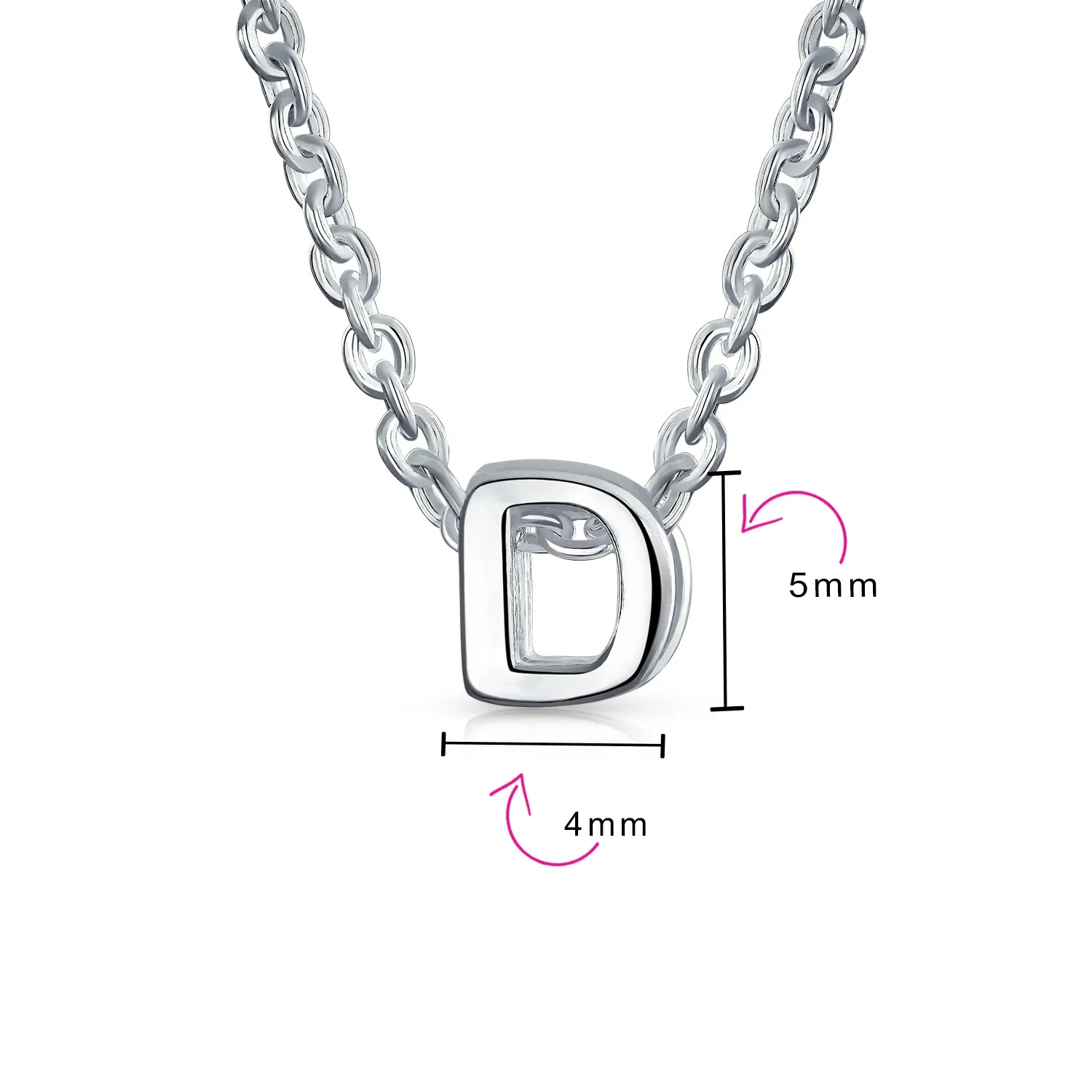 Tiny Block Letters Alphabet Pendant Necklace A-Z Sterling Silver Initial Charm