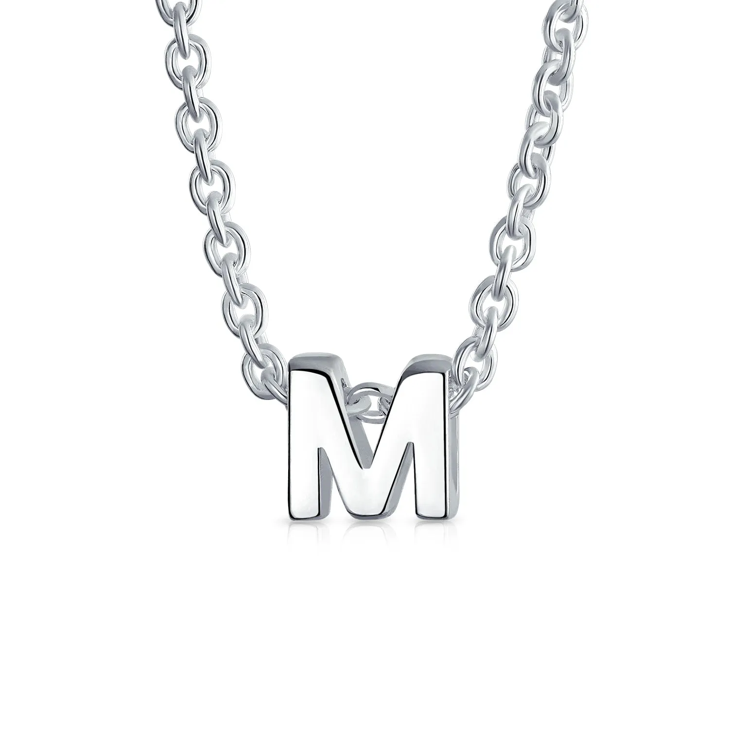 Tiny Block Letters Alphabet Pendant Necklace A-Z Sterling Silver Initial Charm